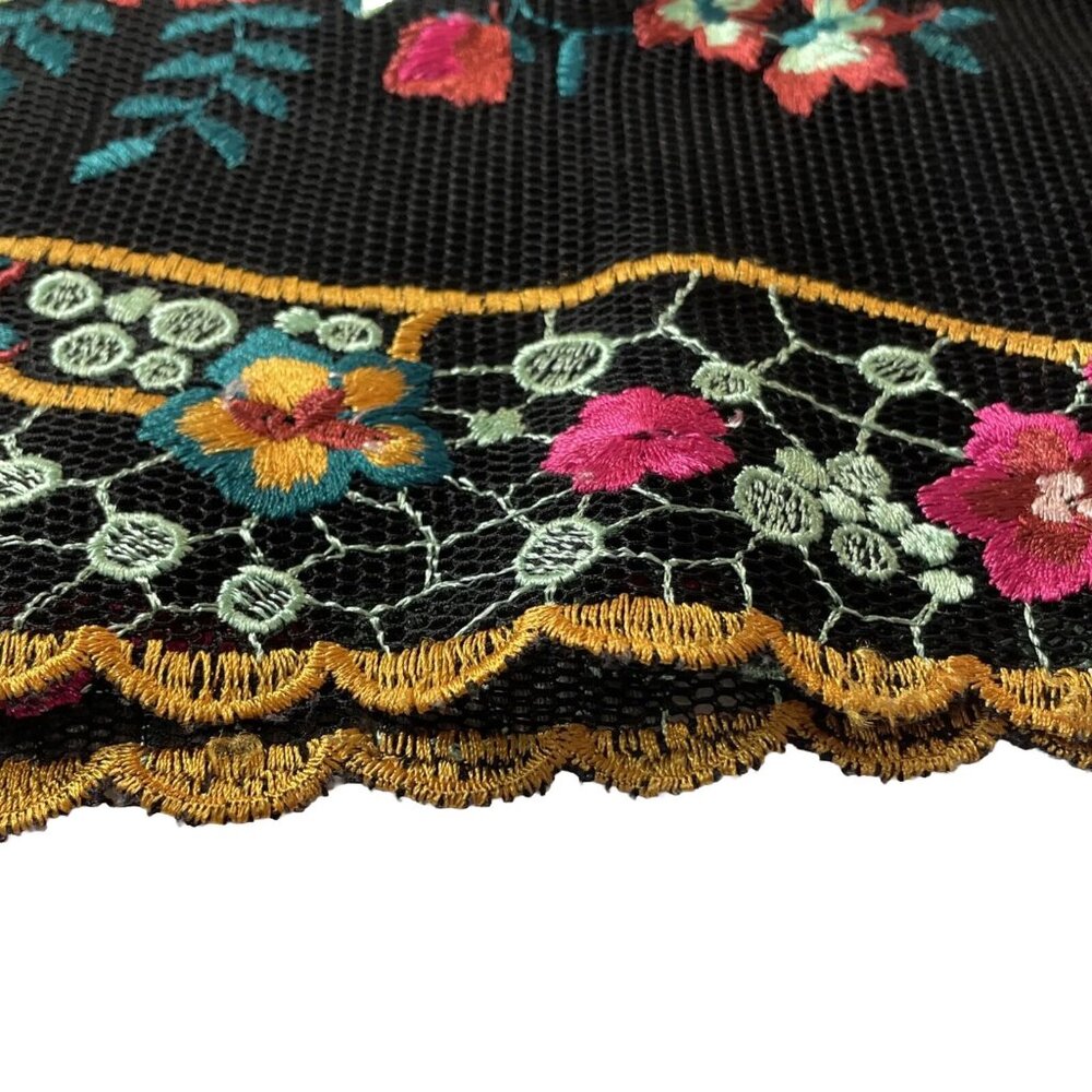 Top Shop Floral Embroidery Black Mini Skirt Mesh Layered Scalloped BOHO Size 2 - Picture 10 of 16